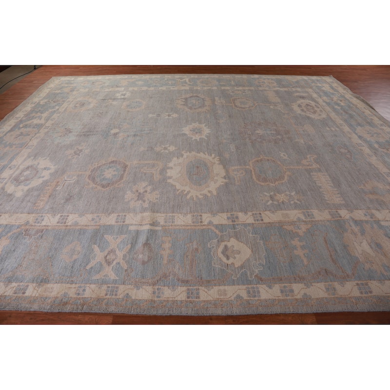 Hand Knotted Oriental 100% Wool Carpet Transitional All-Over Greys & Charcoal Oushak Area Rug - 14' 5'' X 12' 0''