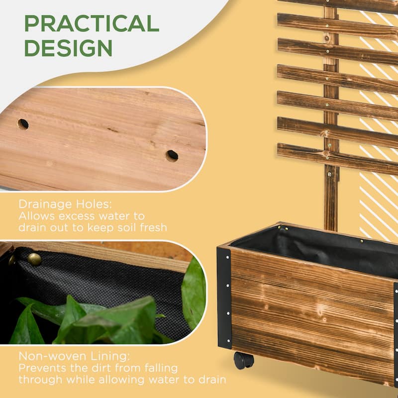 Countryside Style Garden Bed with Trellis, 4 Wheels for Vine Plants Flowers Climbing and Planting, Brown - 8' x 10'