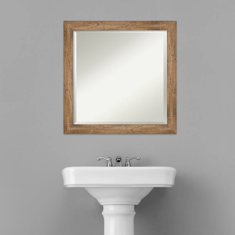 Beveled Wood Bathroom Wall Mirror - Owl Brown Narrow Frame