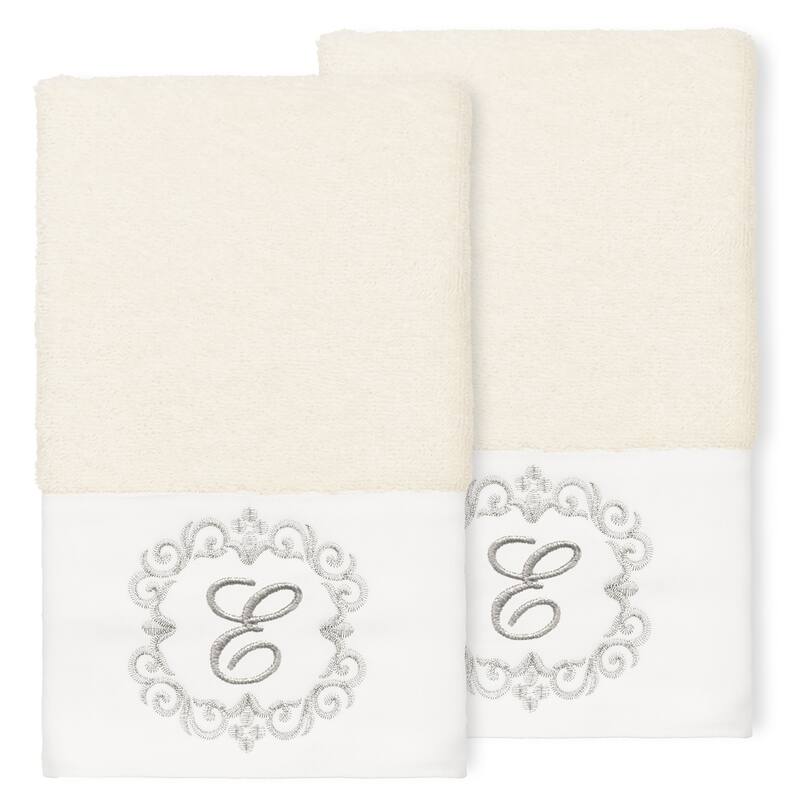 Authentic Hotel and Spa 100% Turkish Cotton Monica 2PC Embellished Hand Towel Set - E - Cream