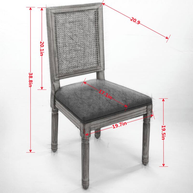 Roomfitters French Dining Chairs Set of 2, Solid Wood Louis Style with Rattan Back and Linen Upholstered Seat