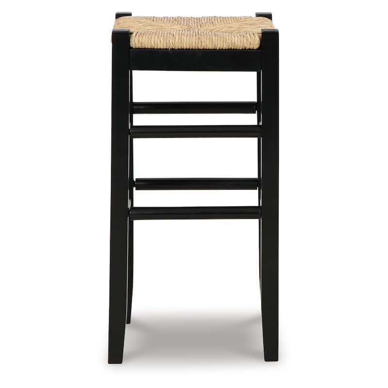 Anya Bar Height Stool, Woven Seagrass Seat, 30 Inch, Black Wood Frame
