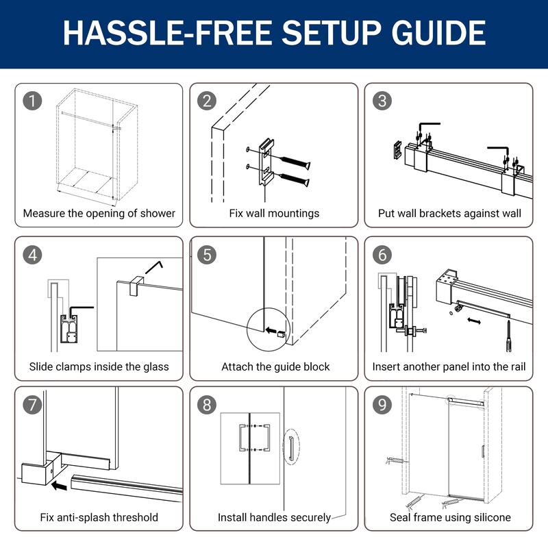 ABRUZZO 56-60" W x 76" H Frameless Soft-Closing Single Sliding Shower Door 1/4" (6mm) Explosion-Proof Tempered Glass