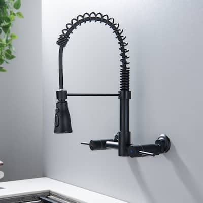 Vertical Two Handles Kitchen Faucet Pull-Down Spray in Gold/Black