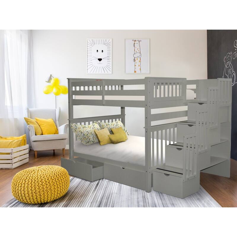 Taylor & Olive Trillium Full over Full Stairway Bunk Bed, 2 Drawers