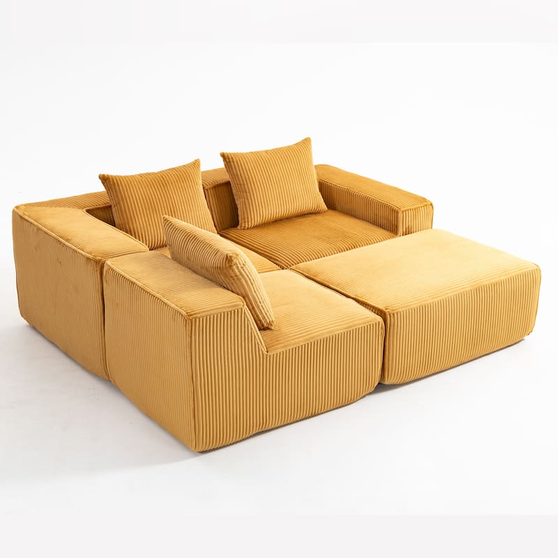 Modular Sleeper Sofa Bed Corduroy L-shaped Sectional Sofa with Chaise Floor Standing Multi Person Compressed Sofa with Ottoman