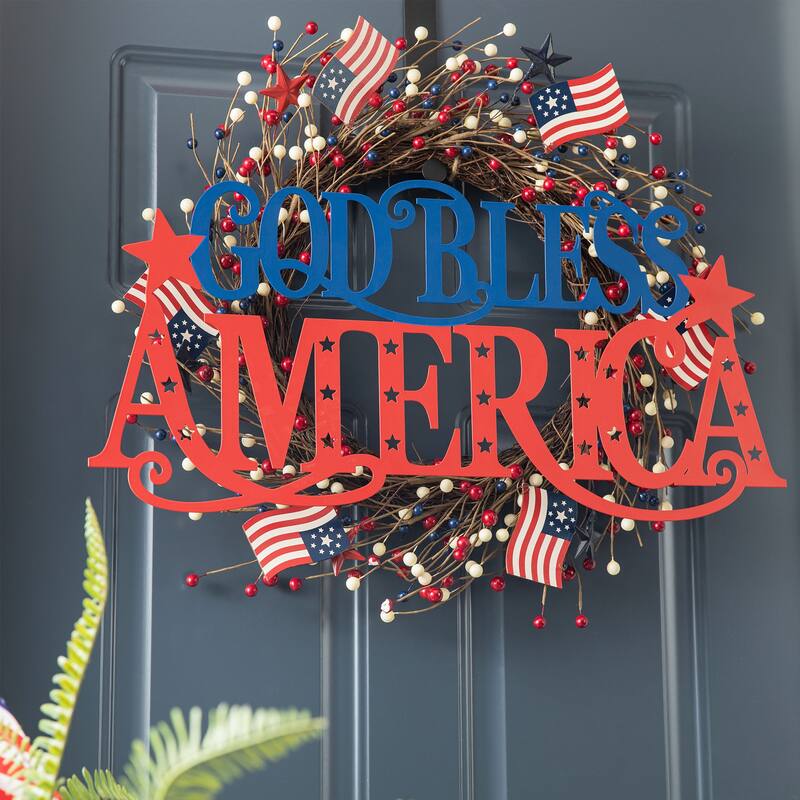 Glitzhome 24"L Americana Metal GOD BLESS AMERICA Wall Decor