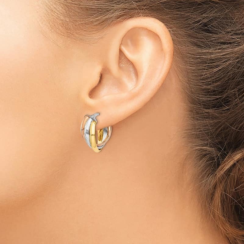 Curata 14k Tri Color Gold Polished Sparkle Cut 21x6mm Triple Hoop Earrings