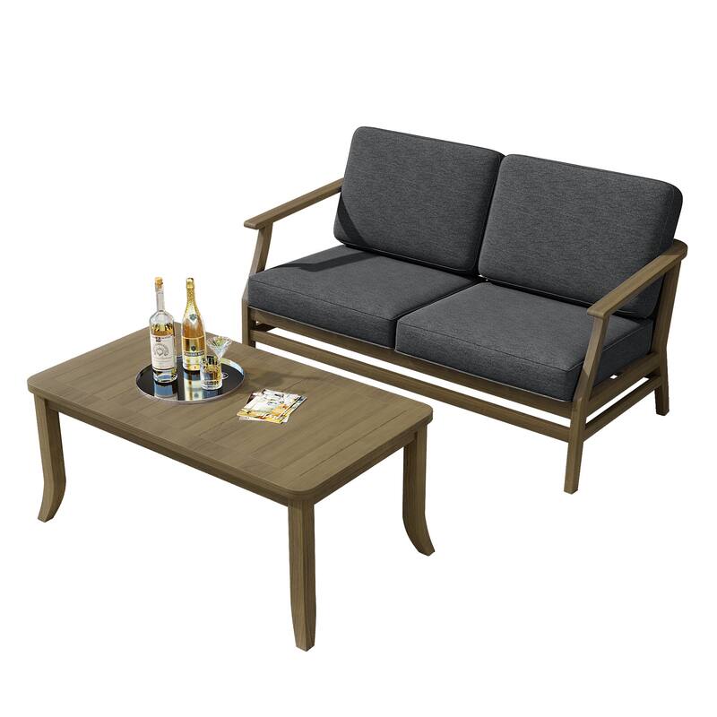 Teak Outdoor Patio Loveseat and Coffee Table Set (2-Piece)