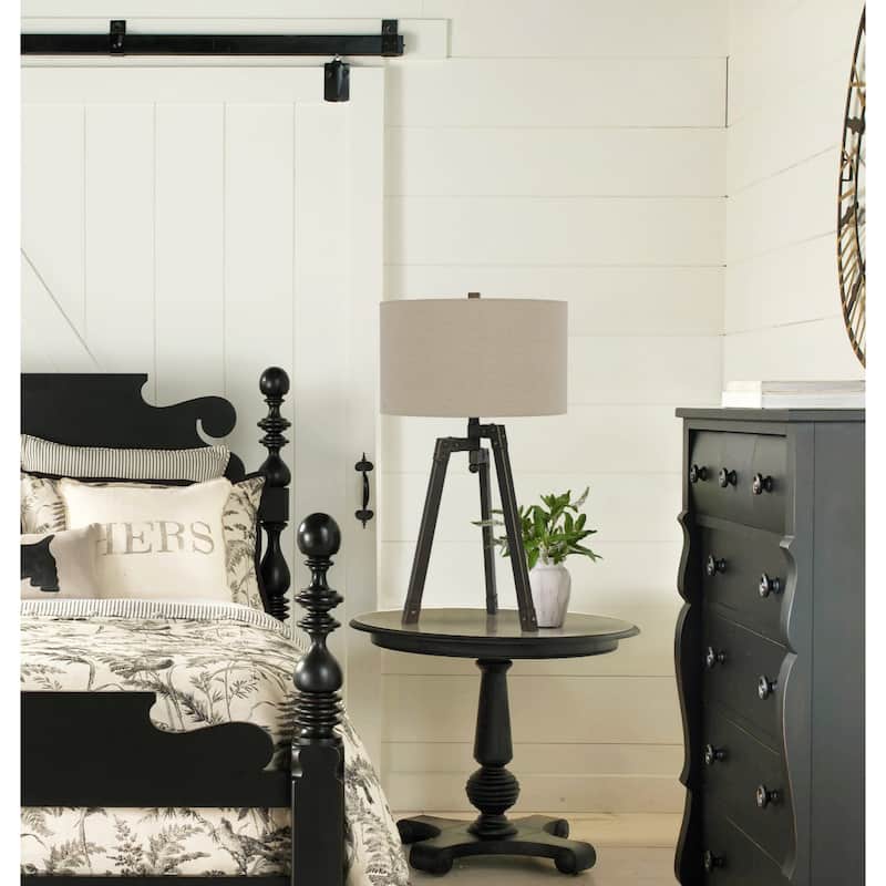 32-Inch Charcoal Metal Tripod Table Lamp with Tan Drum Shade - 17" x 17" x 31.50"