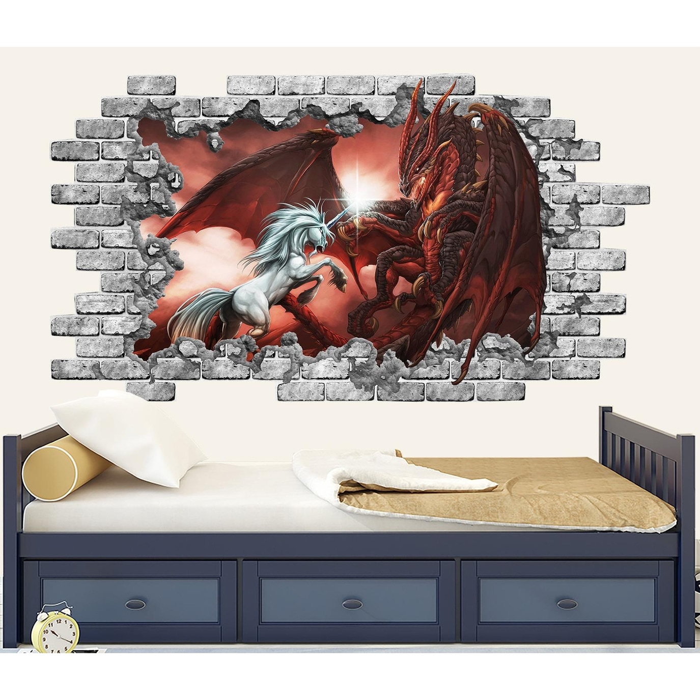 Red Dragon Fantasy hole in the Wall Art Sticker Quality Bedroom Decal Print