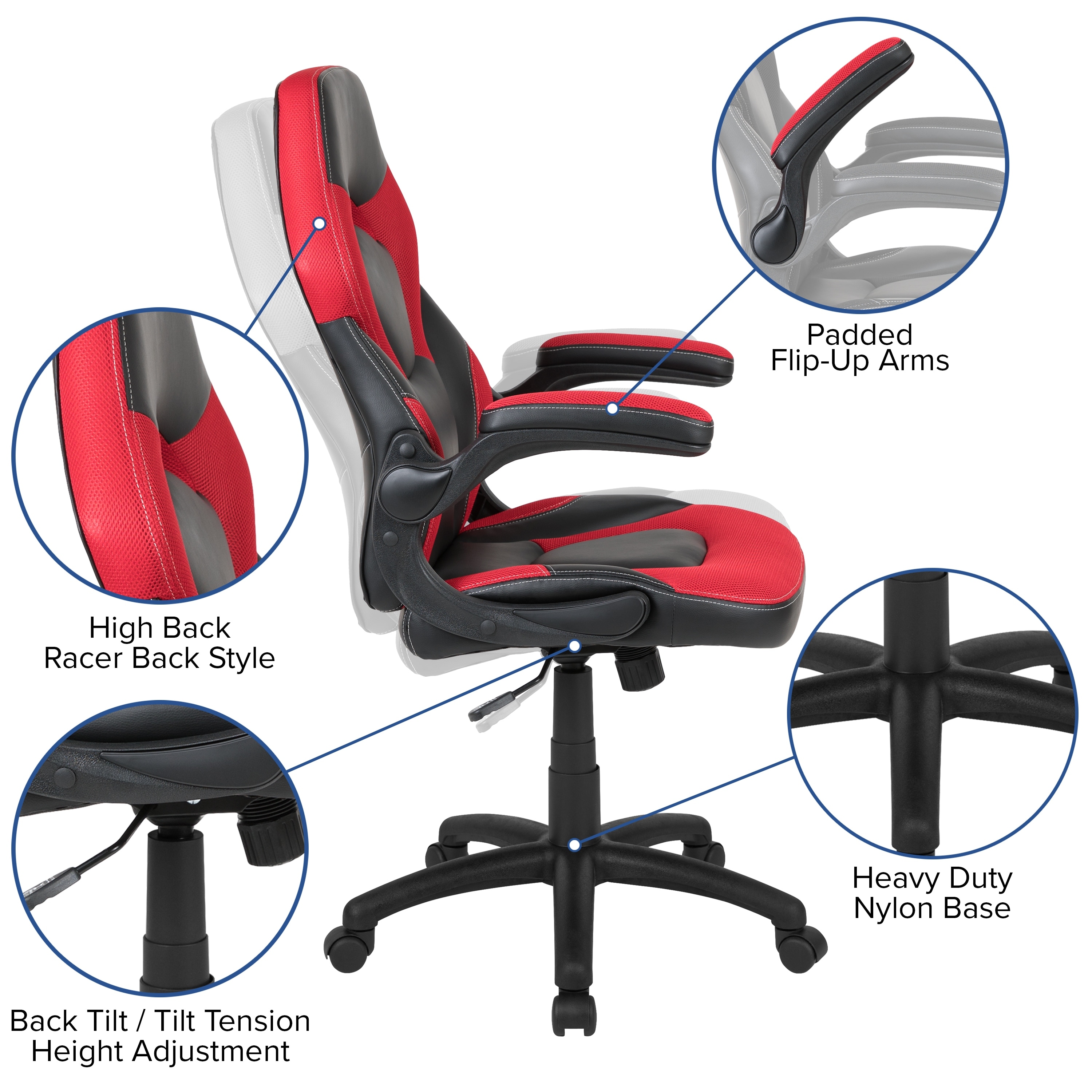 Gaming Desk Chair Set with Cup Holder Headphone Hook and
