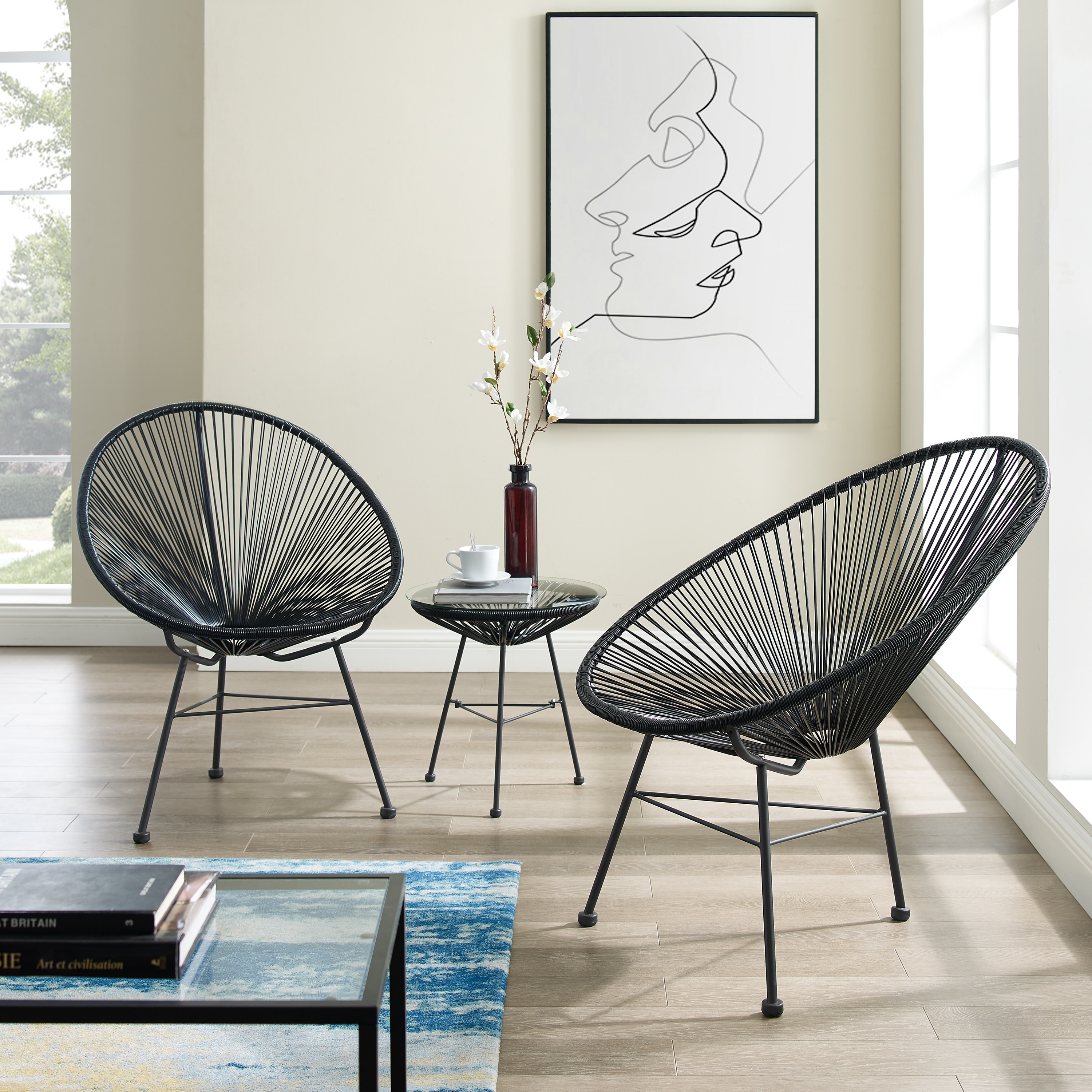 Corvus Sarcelles Acapulco Modern Wicker Bistro Chairs Set of 2