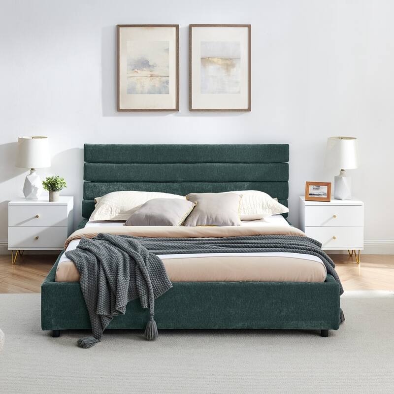 Modern Platform Bed Queen Size Upholstered Bed Frame