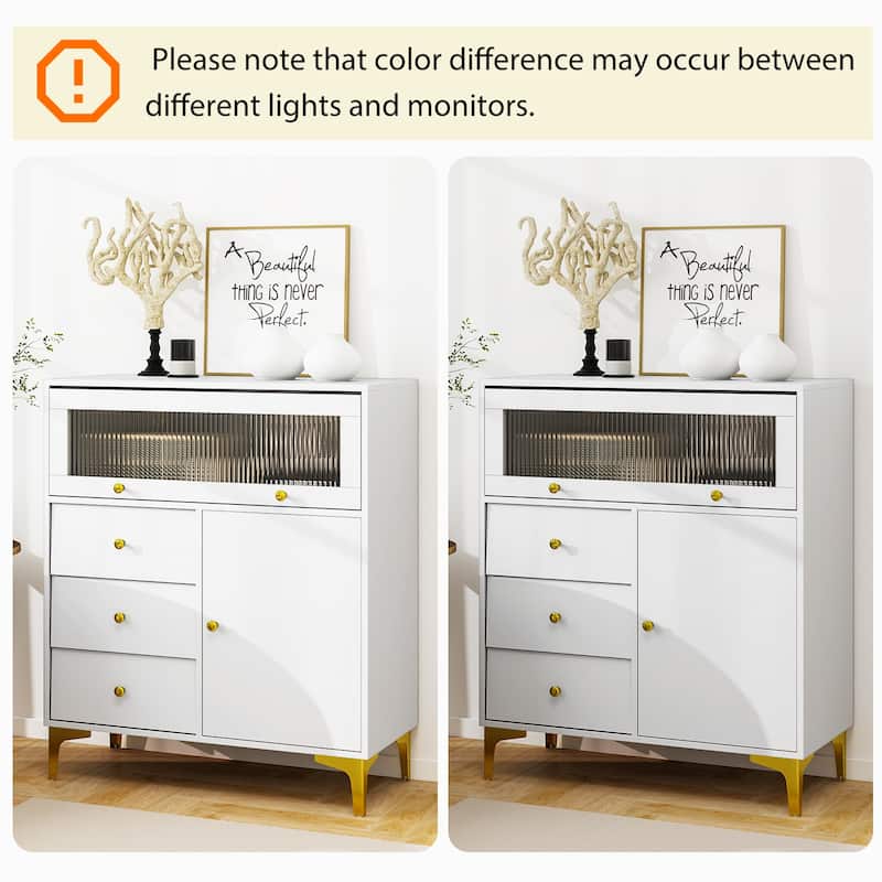 Gymax 37.5'' Tall Dresser Chest of Drawers w/ Flip-up Fluted Glass