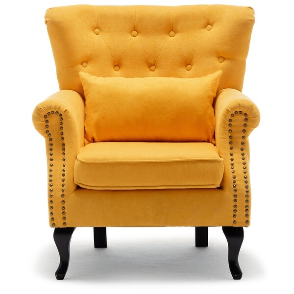 Accent Wingback Chair Modern Tufted Linen Club Chair Rivet Roll