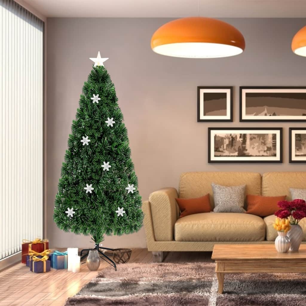 Gymax Fiber Optic 6' PVC Artificial Christmas Tree LED Lights Metal - See Details