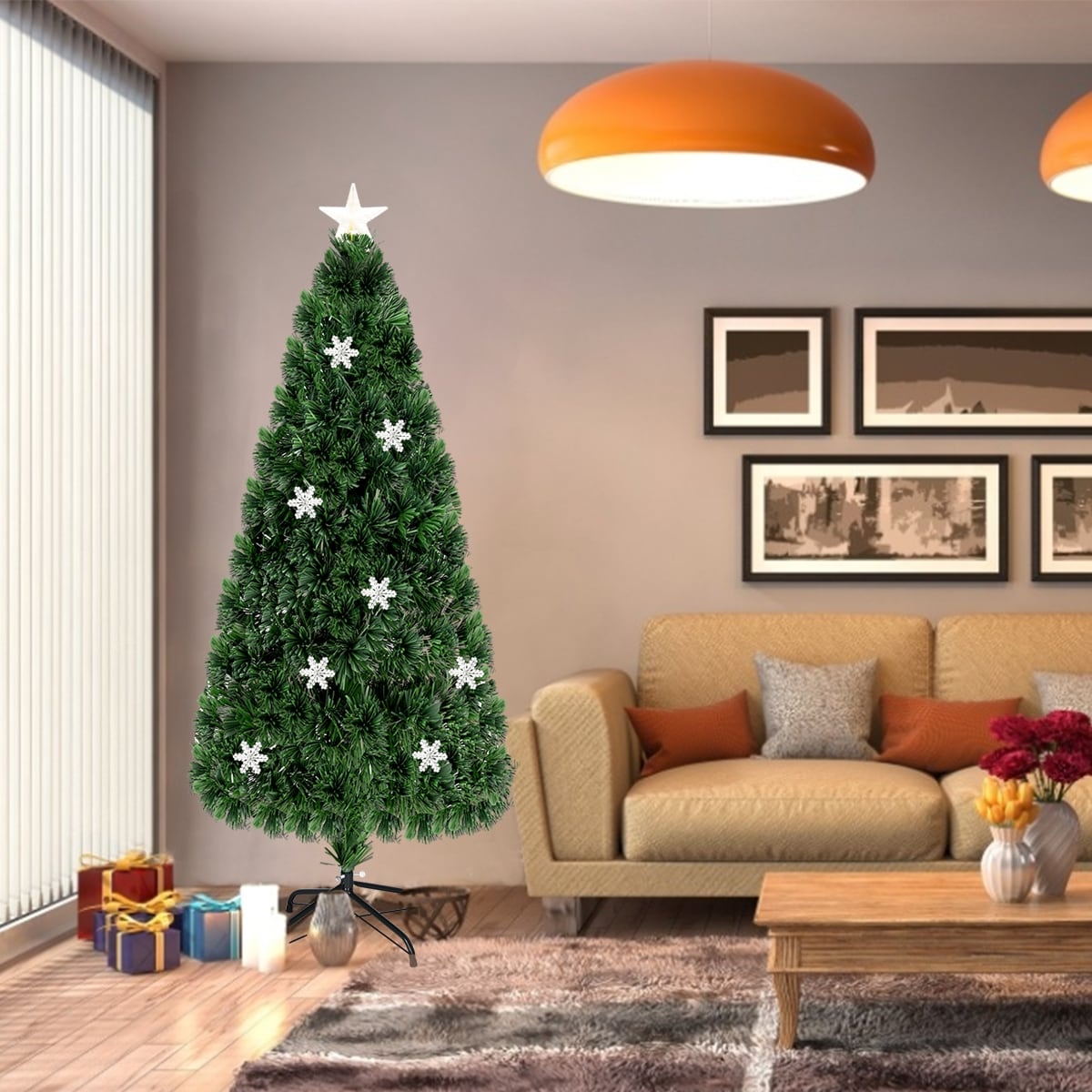 Gymax Fiber Optic 6' PVC Artificial Christmas Tree LED Lights Metal - See Details
