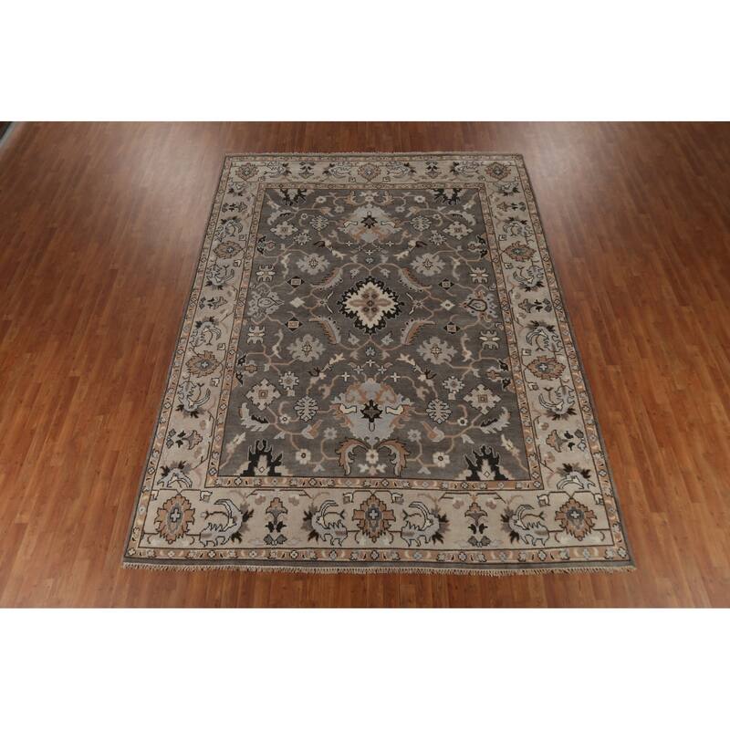 Gray Oushak Indian Area Rug Handmade Wool Carpet - 9'0" x 11'9"