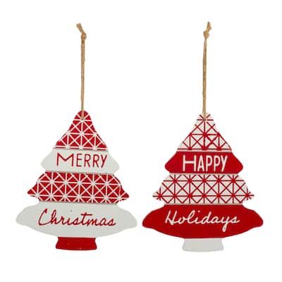 Wood Sentiment Tree Ornament (Set of 12) - 10 x 0.25 x 11.75