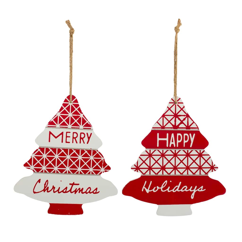 Wood Sentiment Tree Ornament (Set of 12) - 10 x 0.25 x 11.75
