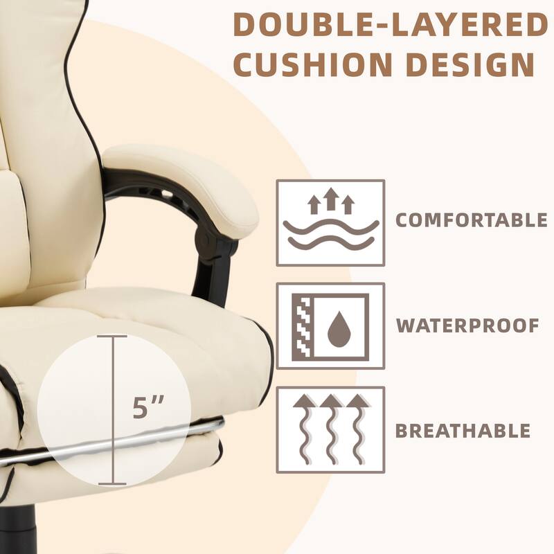EROMMY Ergonomic Gaming Chair with Adjustable Footrest, Reclining Backrest and Massage, Heated Office Chair