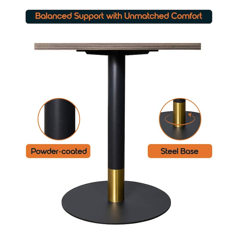 Vail Square Dining Table with 24 in. MDF Tabletop in Black Stainless Steel Round Pedestal Base with Gold Accent Kitchen Table