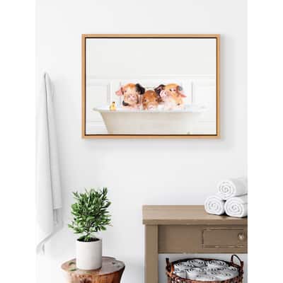 Kate and Laurel Sylvie Three Pigs Bubble Bath Canvas by Amy Peterson