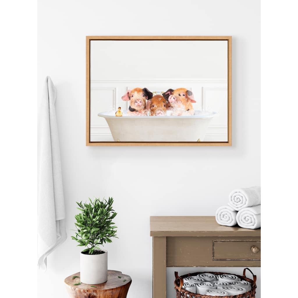 Kate and Laurel Sylvie Three Pigs Bubble Bath Canvas by Amy Peterson