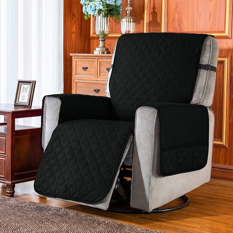 Subrtex Reversible Recliner Sofa Slipcover With Pockets - L - Black