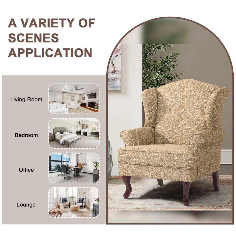 2 Set Traditional Rolled Arm Wing Back Accent Chair