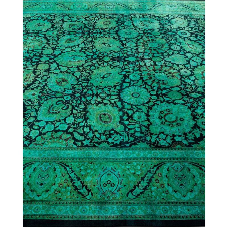 Overton Hand Knotted Wool Vintage Inspired Modern Contemporary Overdyed Green Area Rug - 8' 2" x 10' 4"