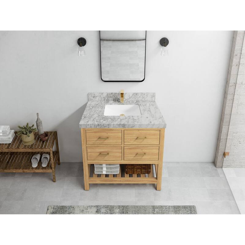 Willow Collections 36 in. W x 22 in. D Parker Solid Teak Wood Single Sink Bathroom Vanity with Quartz or Marble Countertop