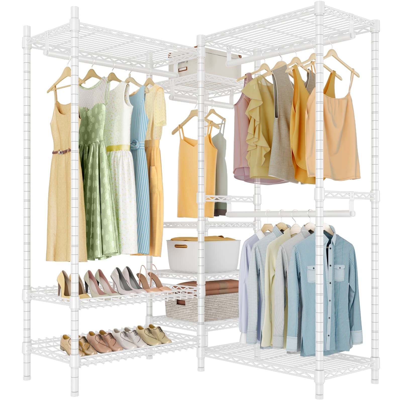 Heavy Duty Garment Rack Wardrobe SpaceSaving Corner Closet with