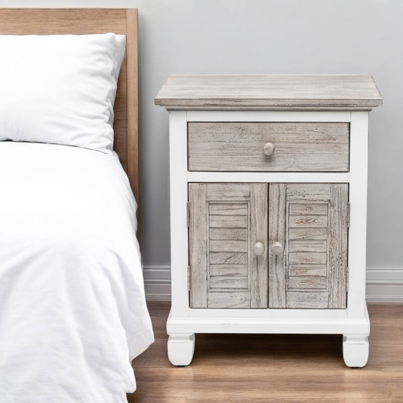 HomeRoots 28" White And Gray Solid Wood One Drawer Nightstand With USB - White - 1-drawer