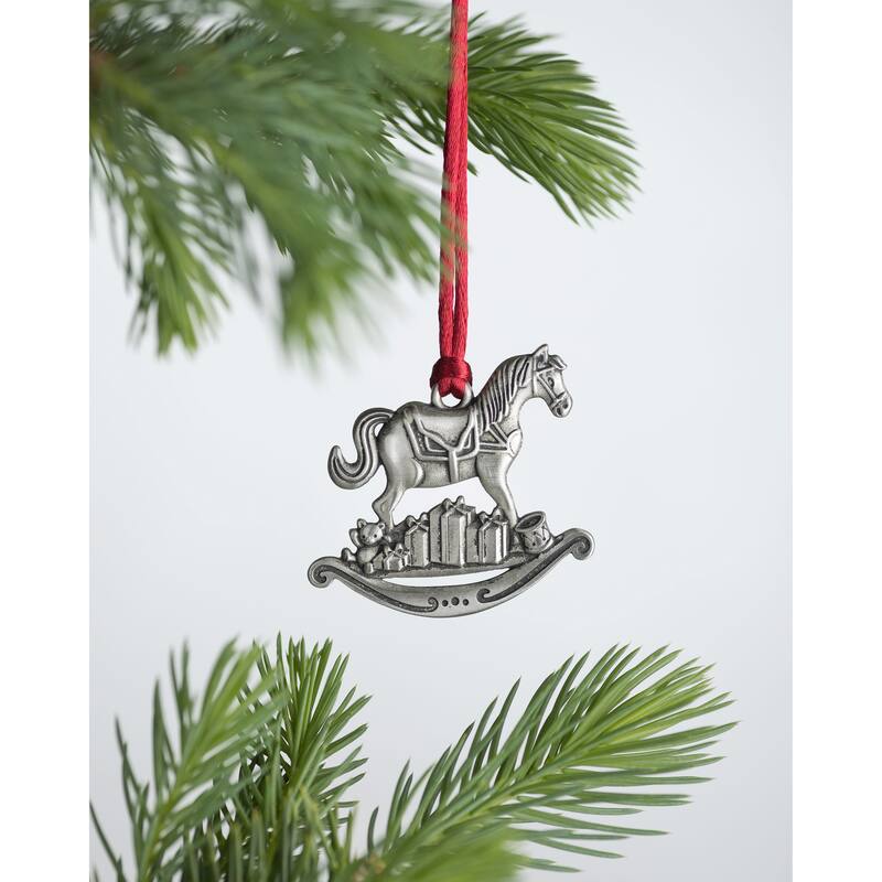 Solid Pewter Christmas Tree Ornament - Rocking Horse
