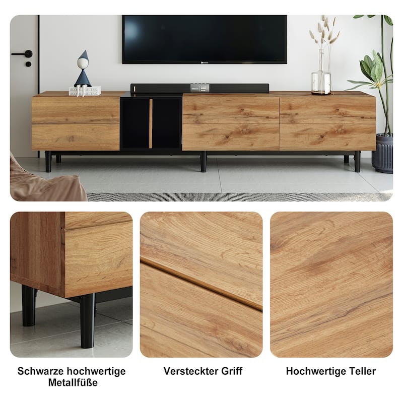 Modern TV Stand for 80" TV with 3 Doors with Large Storage Cabinet