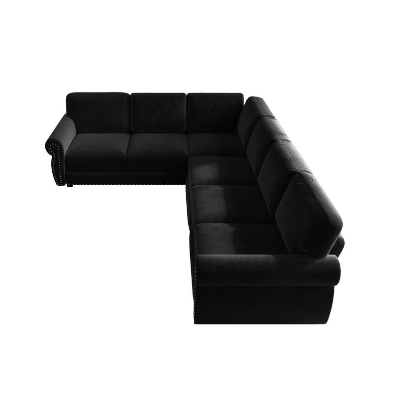 L-Shaped Sectional Sofa with Pull-Out Bed, Oversize Convertible Sleeper Sofa with Rolled Arms, Chenille Upholstery