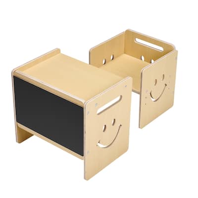 Natural Wood Poplar Montessori Table Set with Chalkboard & Adjustable Height - 16.7 x 11.8 x 15.2 in