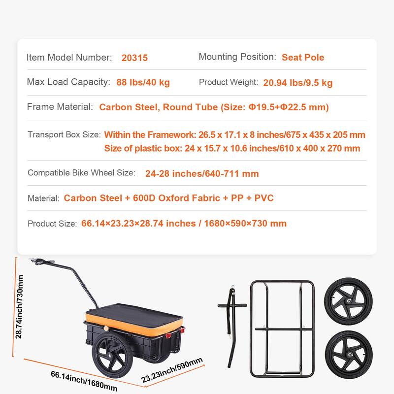 Bike Cargo Trailer, Heavy-Duty Bicycle Wagon Cart, Foldable Compact Storage & Quick Release with Universal Hitch