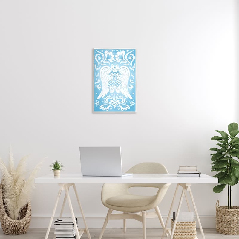Stupell Symmetrical Patterned Angel Cat Wall Plaque Art Design By Hannah Moren
