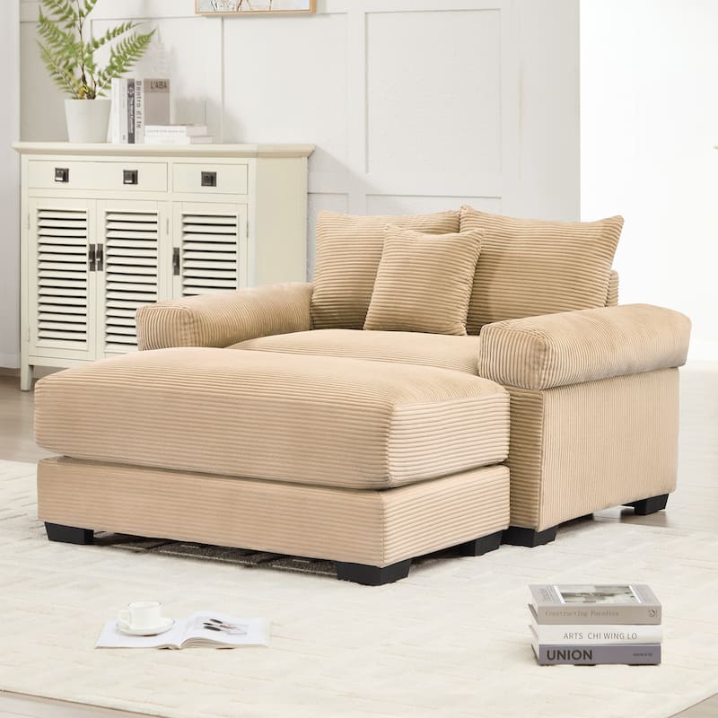 GDFStudio - Soft Corduroy Fabric 1-Seater 54.3" Sofa Chair with Ottoman