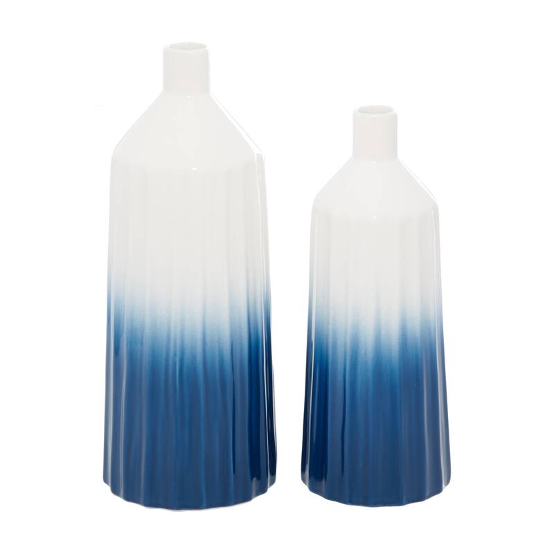 Ceramic Handmade Ombre Vase - Set of 2 Blue - Roche River Decor - 6"W x 6"L x 16"H