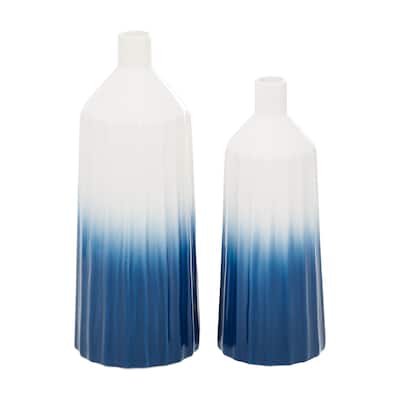 Ceramic Handmade Ombre Vase - Set of 2 Blue - Roche River Decor - 6"W x 6"L x 16"H