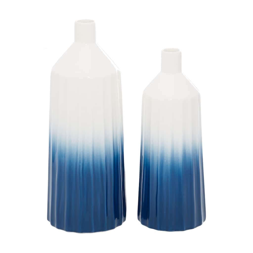 Ceramic Handmade Ombre Vase - Set of 2 Blue - Roche River Decor - 6"W x 6"L x 16"H