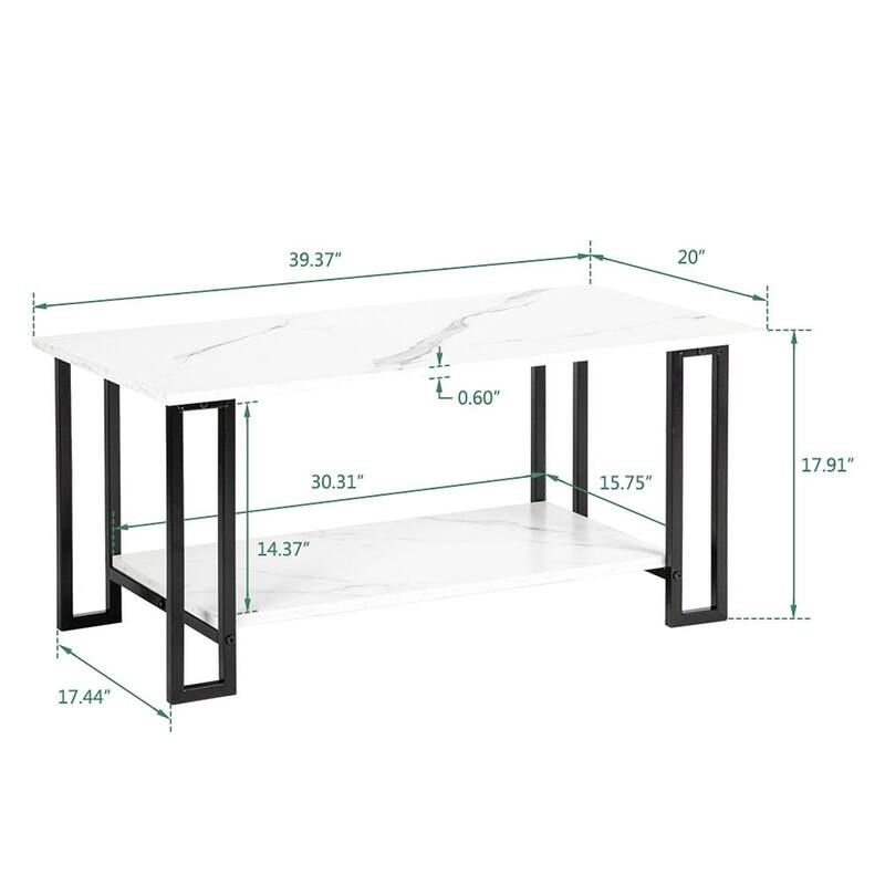 39.37 in. White and Black Rectangle MDF Coffee Table with 2-Layer