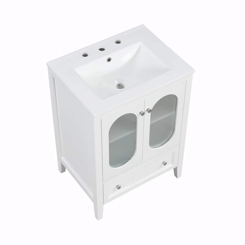 24" Bathroom Vanity with Sink - Cabinet with One Drawer, Doors, Adjustable Shelf