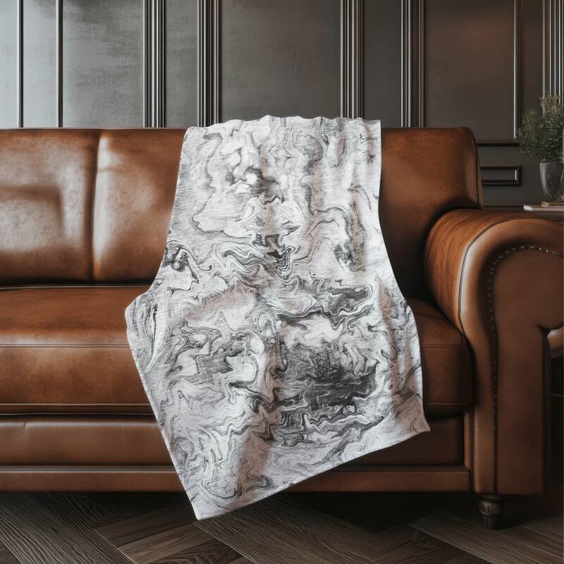 Premium Machine Washable Abstract Watercolor Sherpa Throw Blanket - Gray - 4'2" x 5'10"
