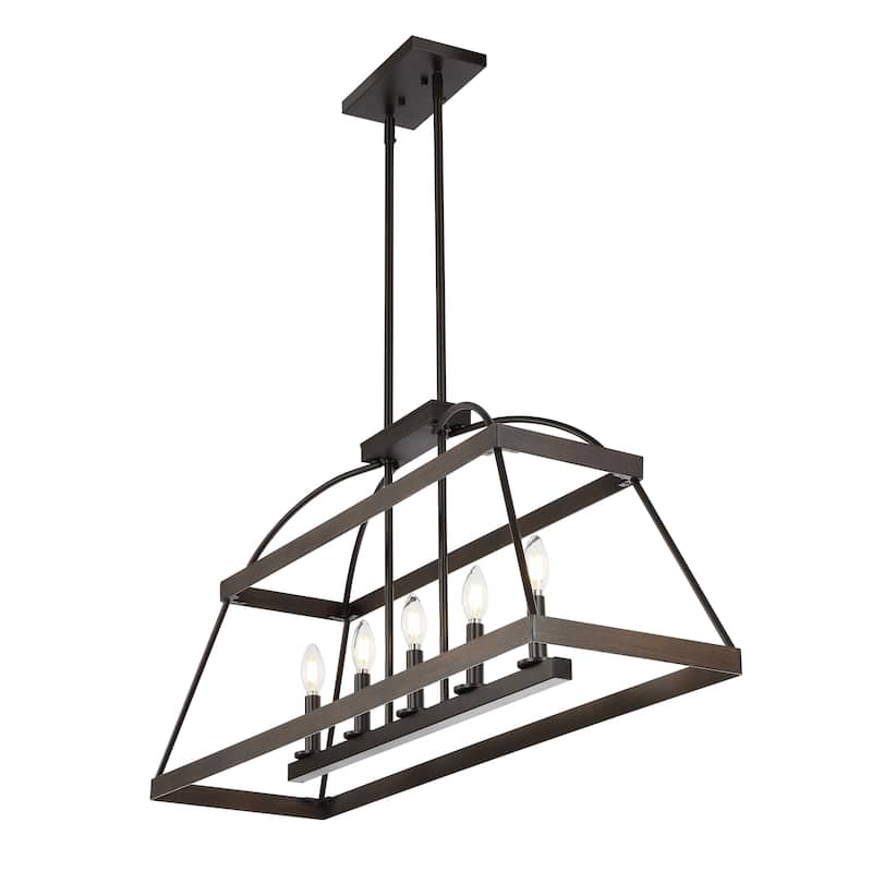 SAFAVIEH Lighting Gioconda Farmhouse 5-Light Adjustable Linear Chandelier (LED Bulbs Included) - Brown