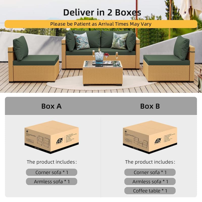 Patio Watcher 5-Pieces Yellow Rattan Conversation Set with Cusions for Outdoors
